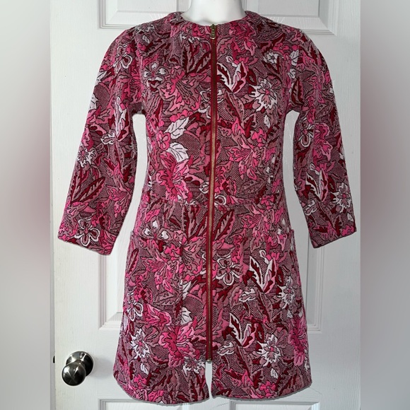 Isaac Mizrahi Jackets & Blazers - Isaac Mizrahi Live! Floral Knit Pink/Red Jacquard 3/4 Sleeve Topper Coat size XS